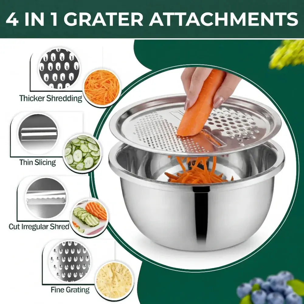 3-in-1 Batter Bowl Set with Grid and Drainage | Space-Saving Design