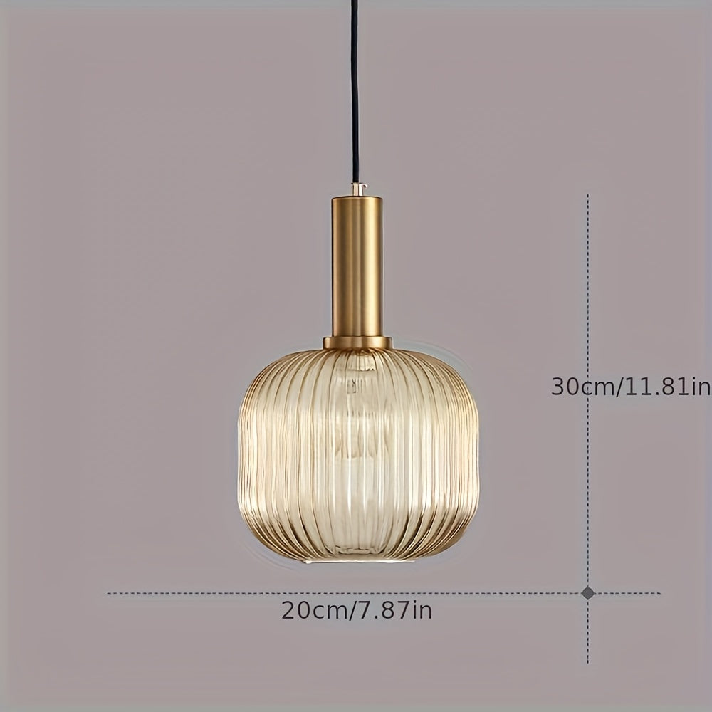 Contemporary Striped Pendant Light | Brass & Ribbed Glass Design