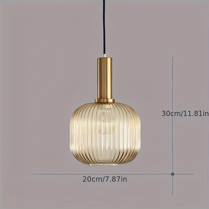 Contemporary Striped Pendant Light | Brass & Ribbed Glass Design