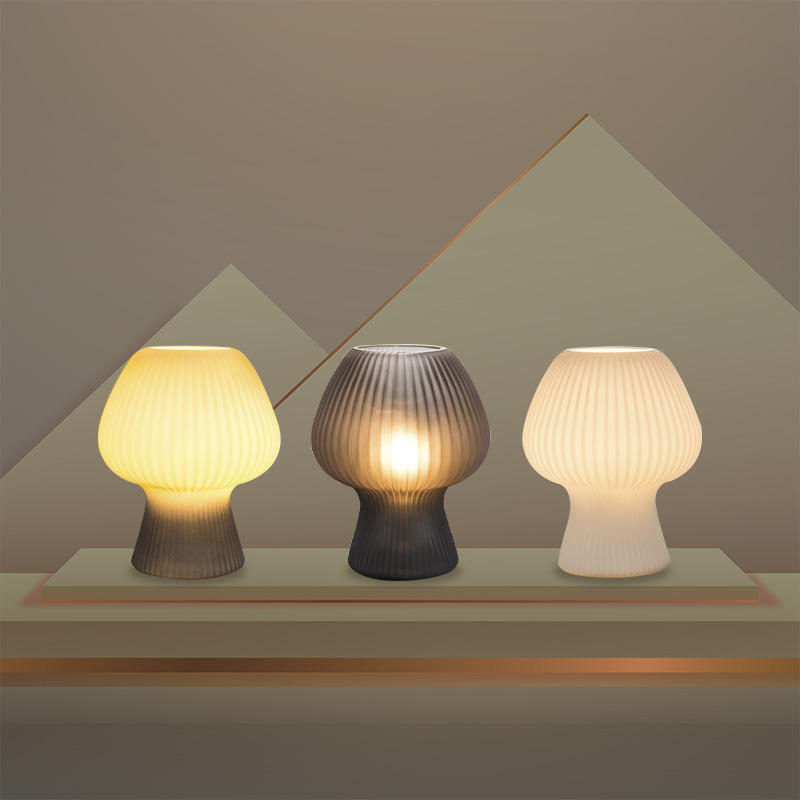 Vintage Ribbed Glass Mushroom Bedside Table Lamp for Home Decor