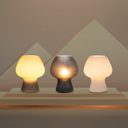 Vintage Ribbed Glass Mushroom Bedside Table Lamp for Home Decor
