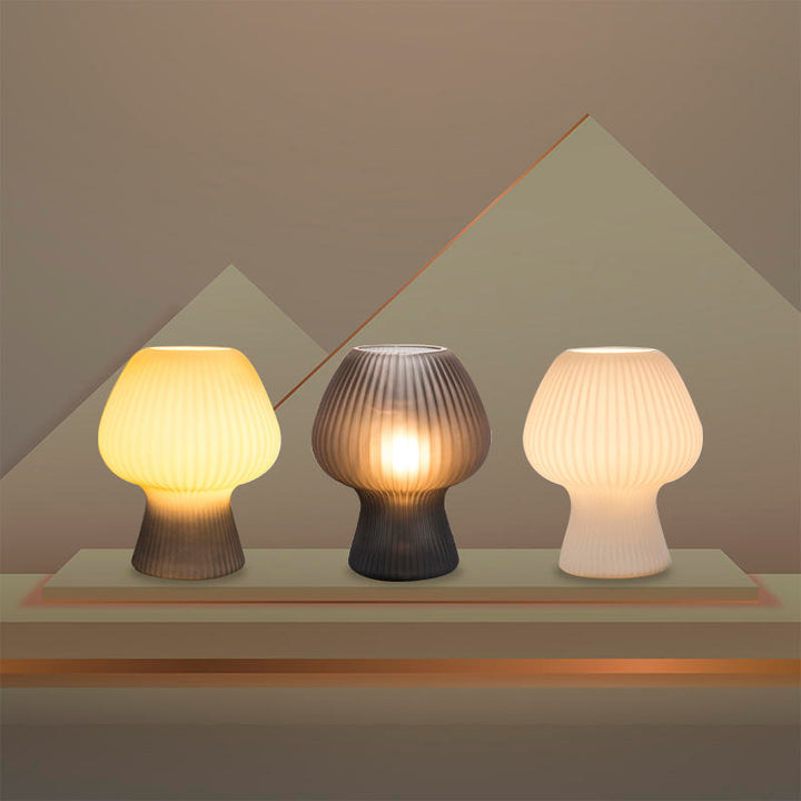 Vintage Ribbed Glass Mushroom Bedside Table Lamp