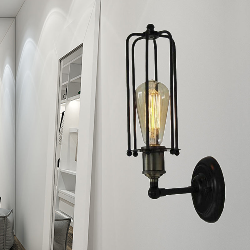 Vintage Industrial Tube Cage Floor Lamp - Black Mini Wall Light Fixture-Orizon Depot