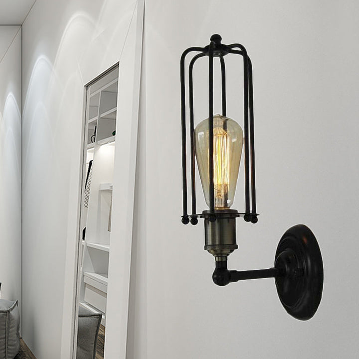 Vintage Industrial Tube Cage Floor Lamp - Black Mini Wall Light Fixture-Orizon Depot