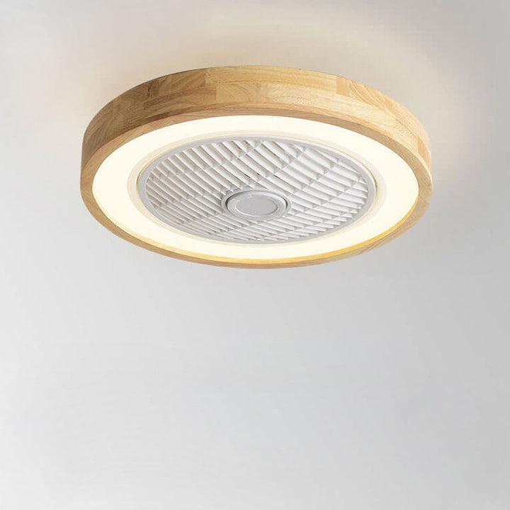 Modern Minimalist Wooden Geometric LED Semi-Flush Mount Ceiling Fan Light For Living Room-Orizon Depot