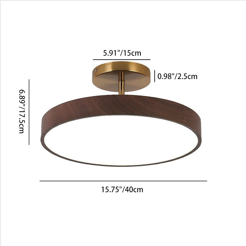 Japanese Wabi-sabi Simplistic Wood Grain Round LED Semi-Flush Mount Lamp