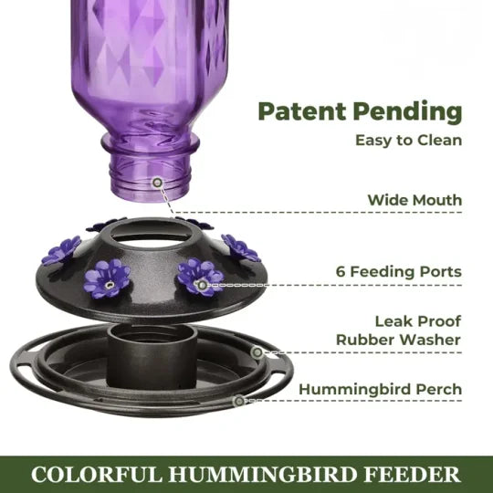 Leak-Proof 24oz Glass Hummingbird Feeder for Outdoor Use