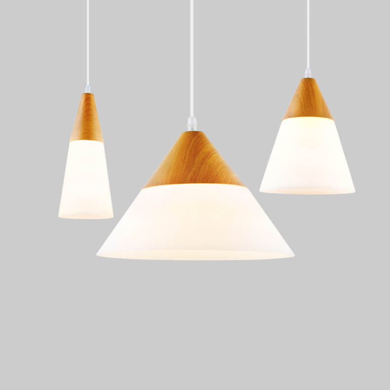 Nordic Wood Grain Glass Cone Shaped 1-Light Pendant Lamp-Orizon Depot