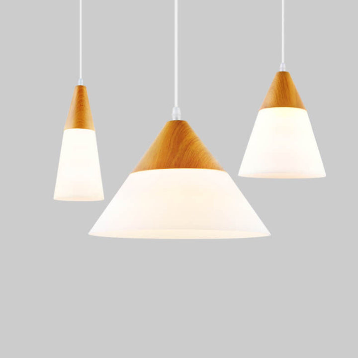 Nordic Wood Grain Glass Cone Shaped 1-Light Pendant Lamp-Orizon Depot