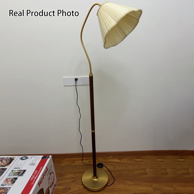 Japanese Vintage Flower Solid Wood Iron Fabric 1-Light Pedestal Floor Lamp-Orizon Depot