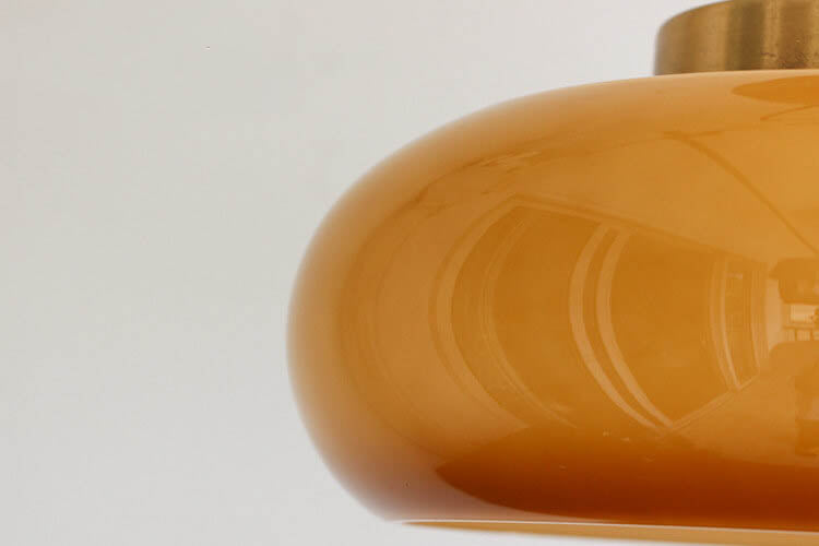Vintage Brass Yellow Glass 1-Light Semi-Flush Mount Ceiling Lamp