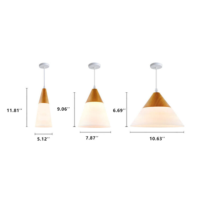 Nordic Wood Grain Glass Cone Shaped 1-Light Pendant Lamp-Orizon Depot