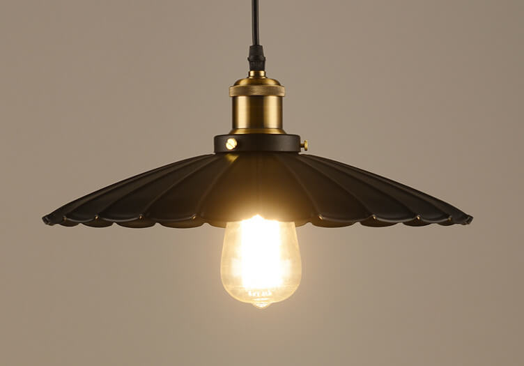 Vintage Industrial Iron Scalloped Shade Shape 1-Light Pendant Lamp-Orizon Depot