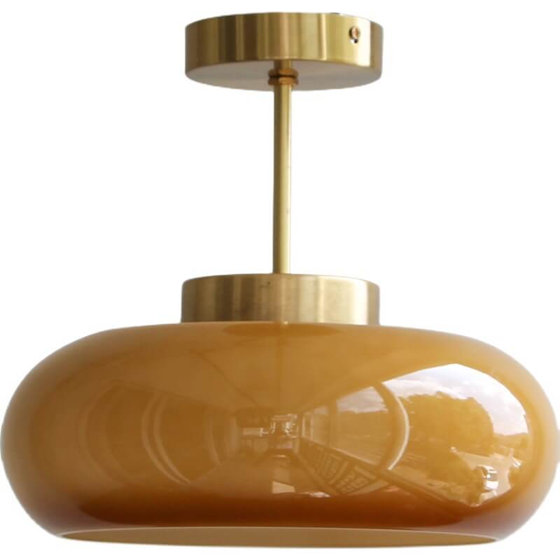 Vintage Brass Yellow Glass 1-Light Semi-Flush Mount Ceiling Lamp-Orizon Depot