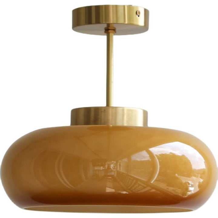 Vintage Brass Yellow Glass 1-Light Semi-Flush Mount Ceiling Lamp-Orizon Depot