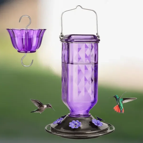 Leak-Proof 24oz Glass Hummingbird Feeder for Outdoor Use