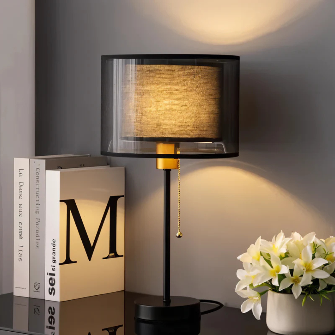 Modern Vintage Table Lamp with Double Fabric Shade
