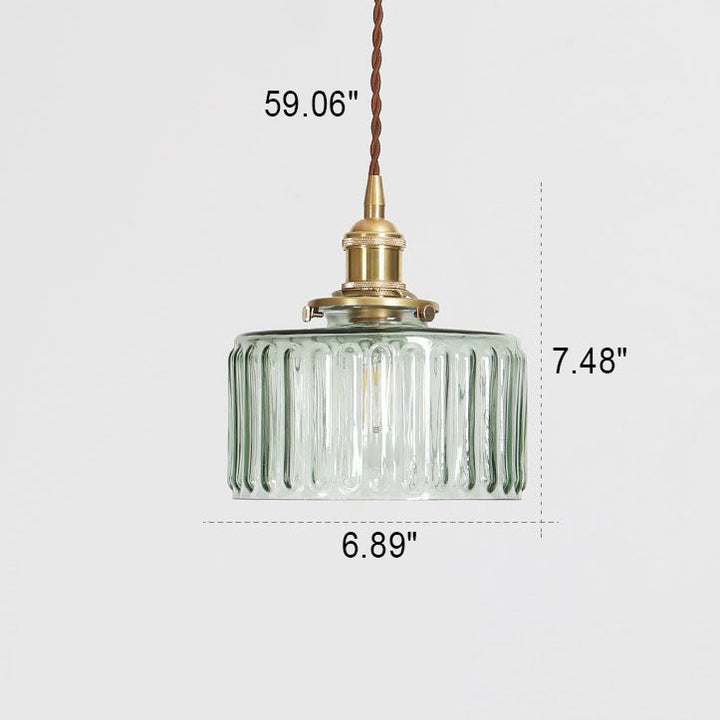 Vintage Japanese Brass Glass Round Jar Single Light Pendant Lamp-Orizon Depot