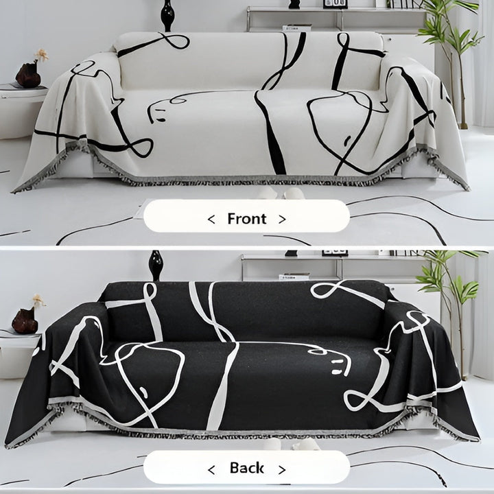 Reversible Abstract Line Chenille Sofa Cover for Home Decor-Orizon Depot