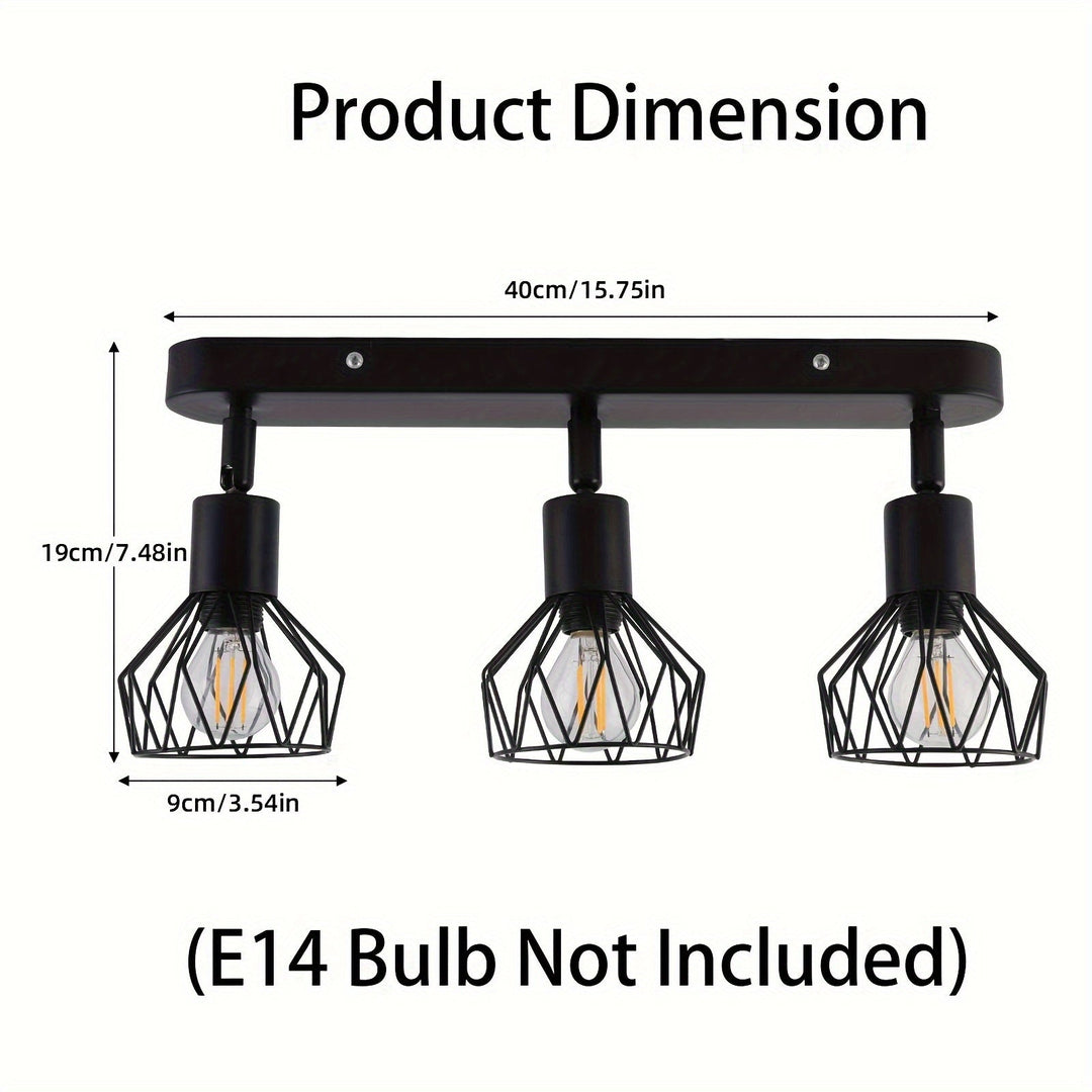 Industrial 3-Light Ceiling Spotlight | Vintage Black Metal Design
