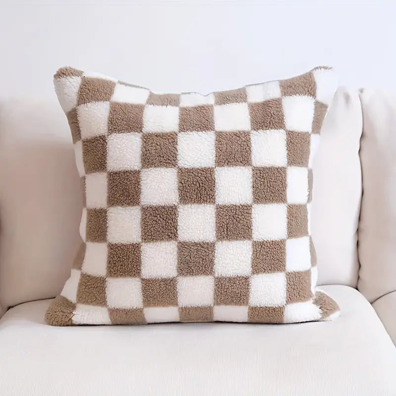 Checkerboard Faux Fur Pillowcase for Cozy Home Decor-Orizon Depot