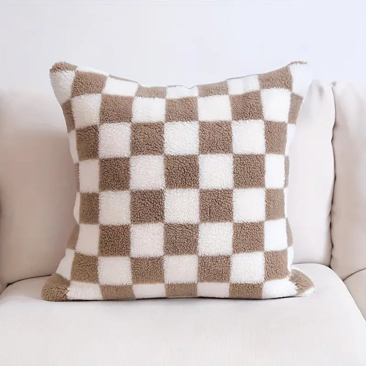 Checkerboard Faux Fur Pillowcase for Cozy Home Decor-Orizon Depot