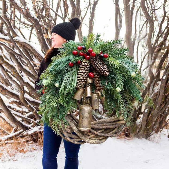 Rustic Christmas Wreath, Boho Holiday Decor, Festive Door Decoration