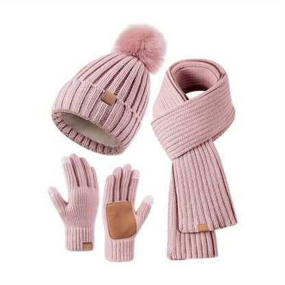 3-in-1 Knitted Winter Set with Hat, Scarf, and Touchscreen Gloves-Orizon Depot