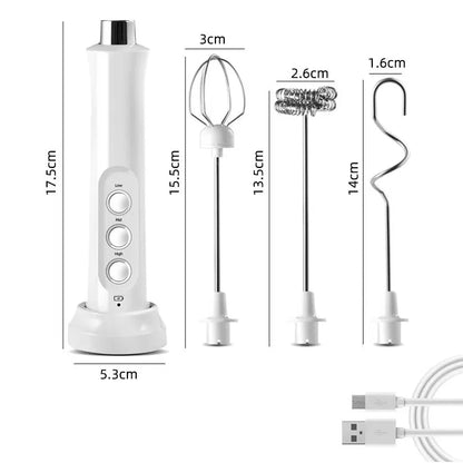 3-in-1 Rechargeable Electric Milk Frother Handheld Drink Mixer-Orizon Depot