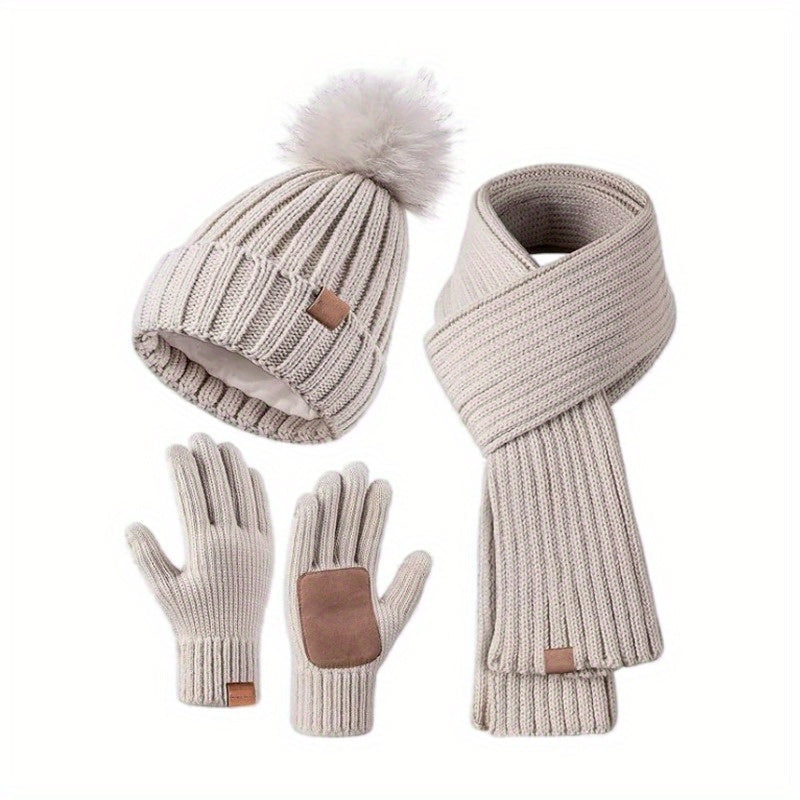 3-in-1 Knitted Winter Set with Hat, Scarf, and Touchscreen Gloves-Orizon Depot