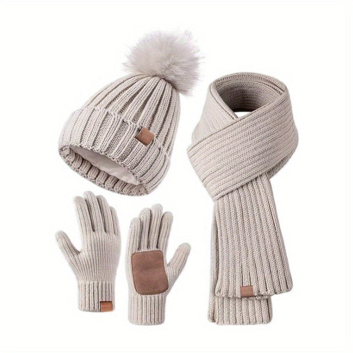 3-in-1 Knitted Winter Set with Hat, Scarf, and Touchscreen Gloves-Orizon Depot