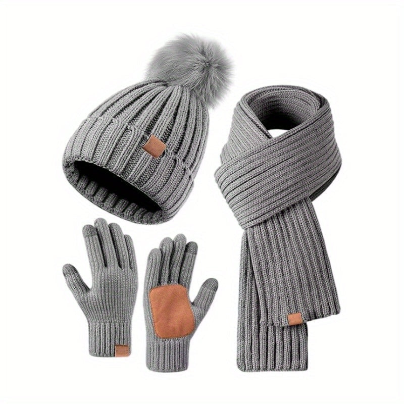 3-in-1 Knitted Winter Set with Hat, Scarf, and Touchscreen Gloves-Orizon Depot