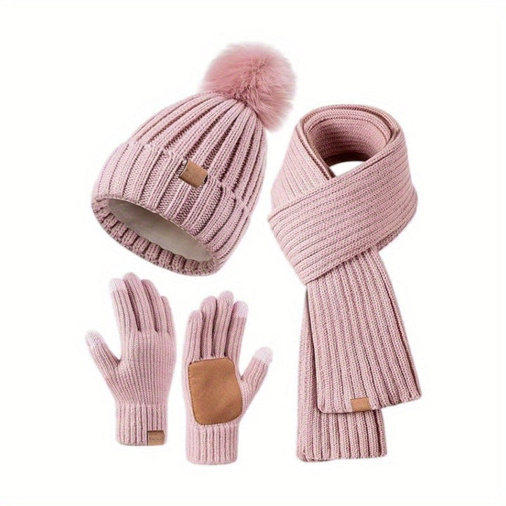 3-in-1 Knitted Winter Set with Hat, Scarf, and Touchscreen Gloves-Orizon Depot