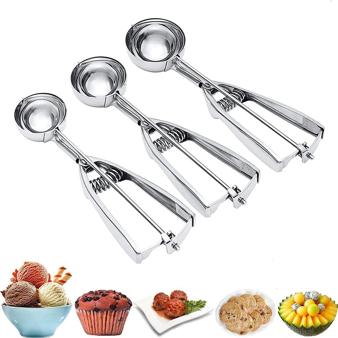 Stainless Steel Cookie Scooper Set with Trigger - 3 Pieces-Orizon Depot