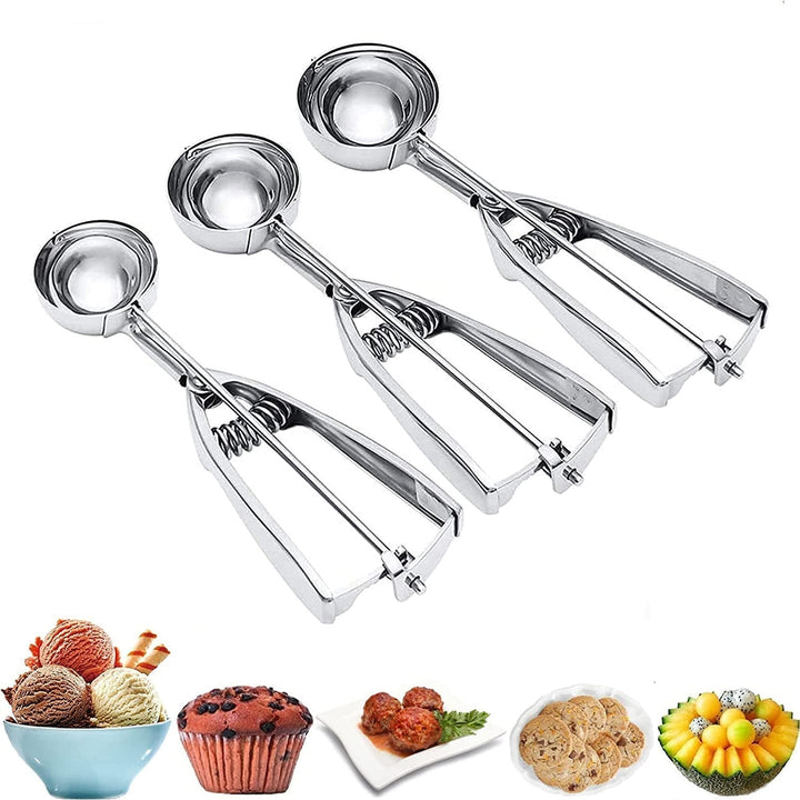 Stainless Steel Cookie Scooper Set with Trigger - 3 Pieces-Orizon Depot