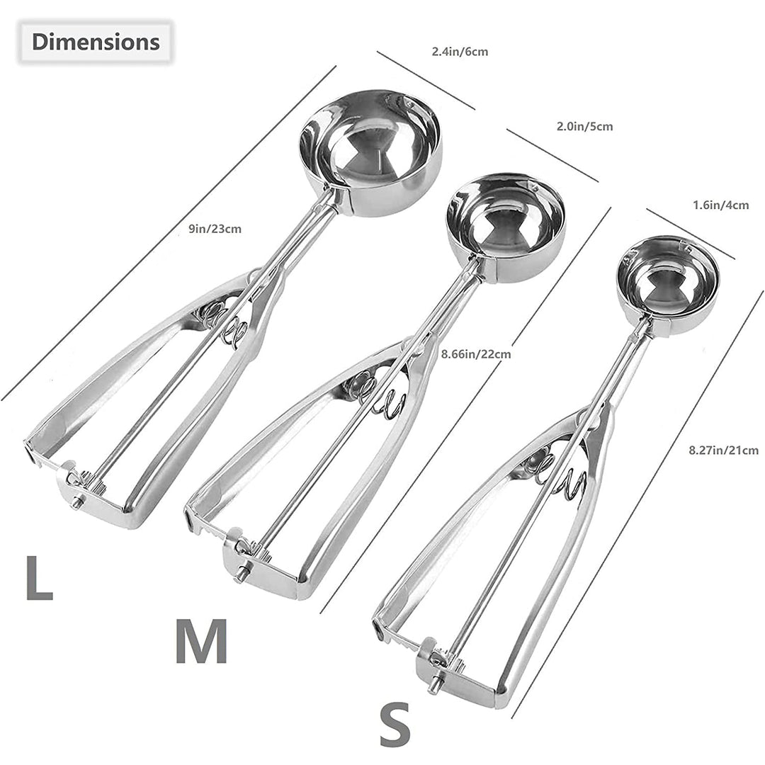 Stainless Steel Cookie Scooper Set with Trigger - 3 Pieces-Orizon Depot