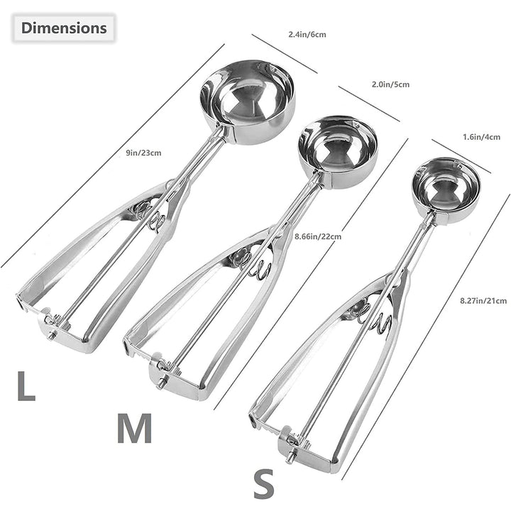 Stainless Steel Cookie Scooper Set with Trigger - 3 Pieces-Orizon Depot