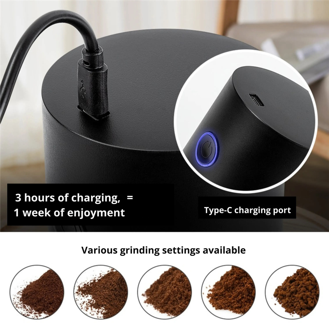 Electric Coffee Grinder | Adjustable Grind Settings | USB Rechargeable