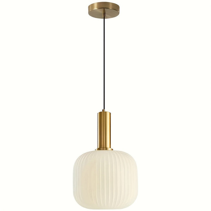 Contemporary Striped Pendant Light | Brass & Ribbed Glass Design