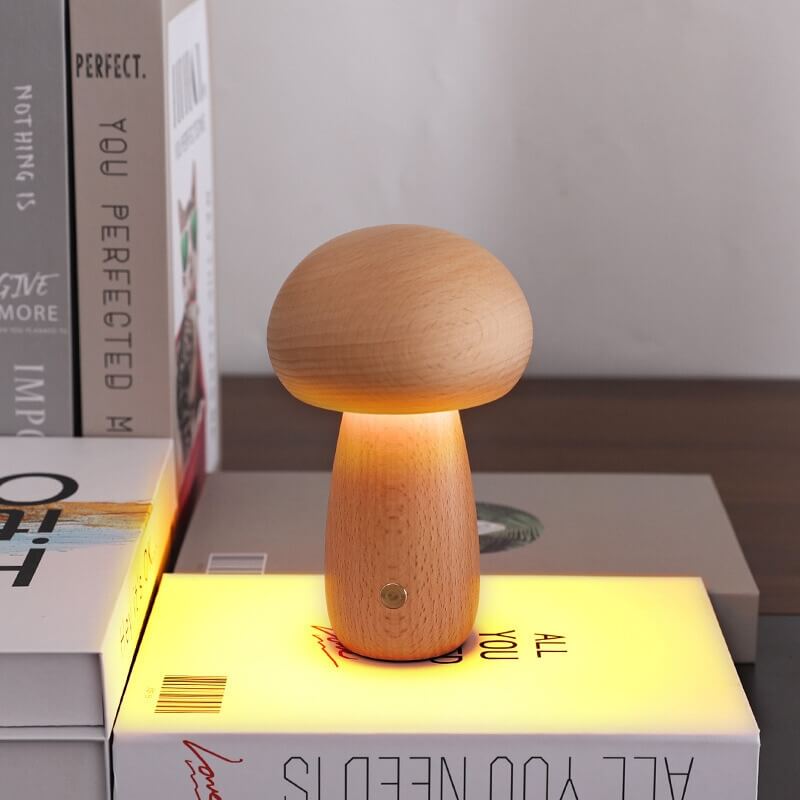 Natural Wood Rechargeable Night Light | Portobello Mushroom Design