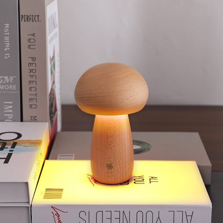 Natural Wood Rechargeable Night Light | Portobello Mushroom Design