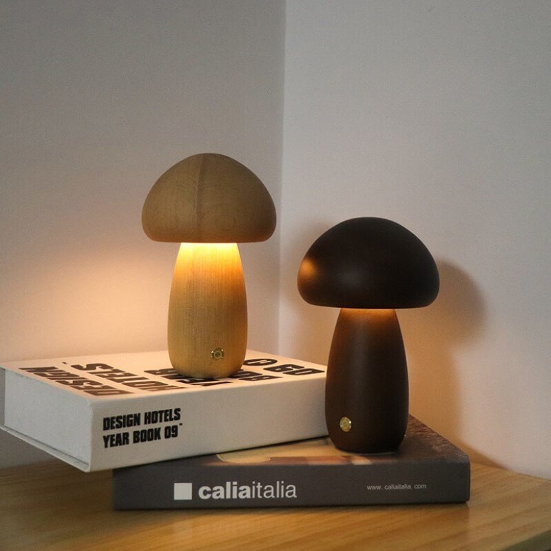 Natural Wood Rechargeable Night Light | Portobello Mushroom Design