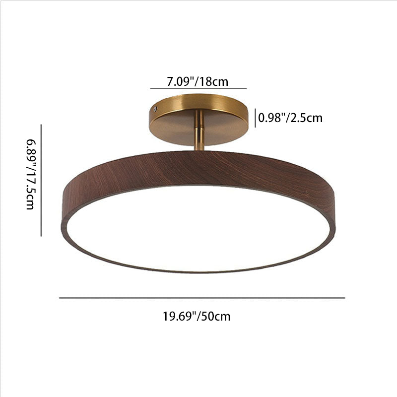 Japanese Wabi-sabi Simplistic Wood Grain Round LED Semi-Flush Mount Lamp