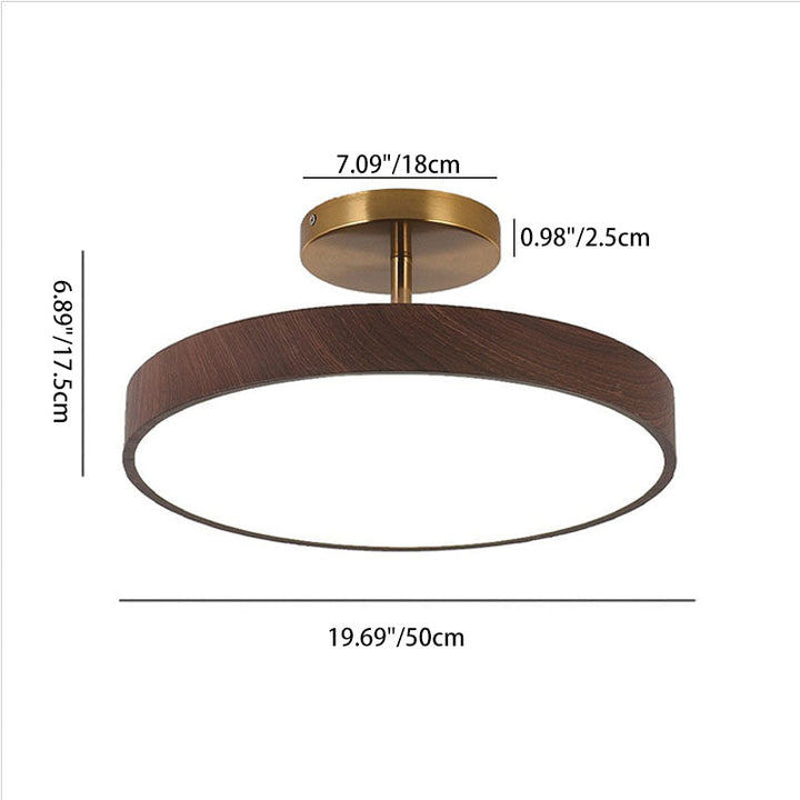Japanese Wabi-sabi Simplistic Wood Grain Round LED Semi-Flush Mount Lamp-Orizon Depot