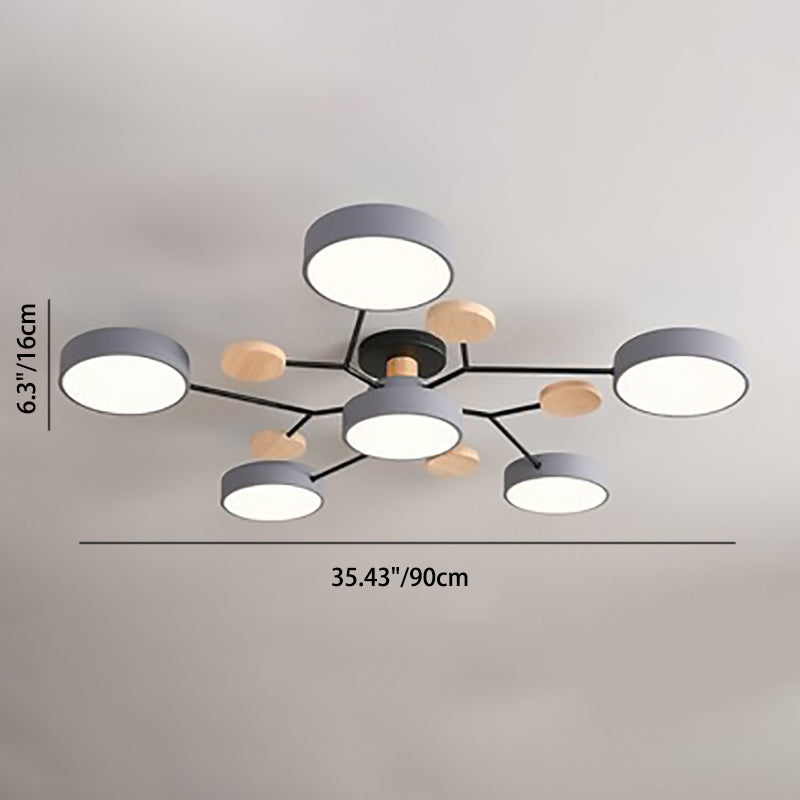 Contemporary Scandinavian Round Molecule Branch Design LED Semi-Flush Mount Ceiling Lamp For Bed Room-Orizon Depot