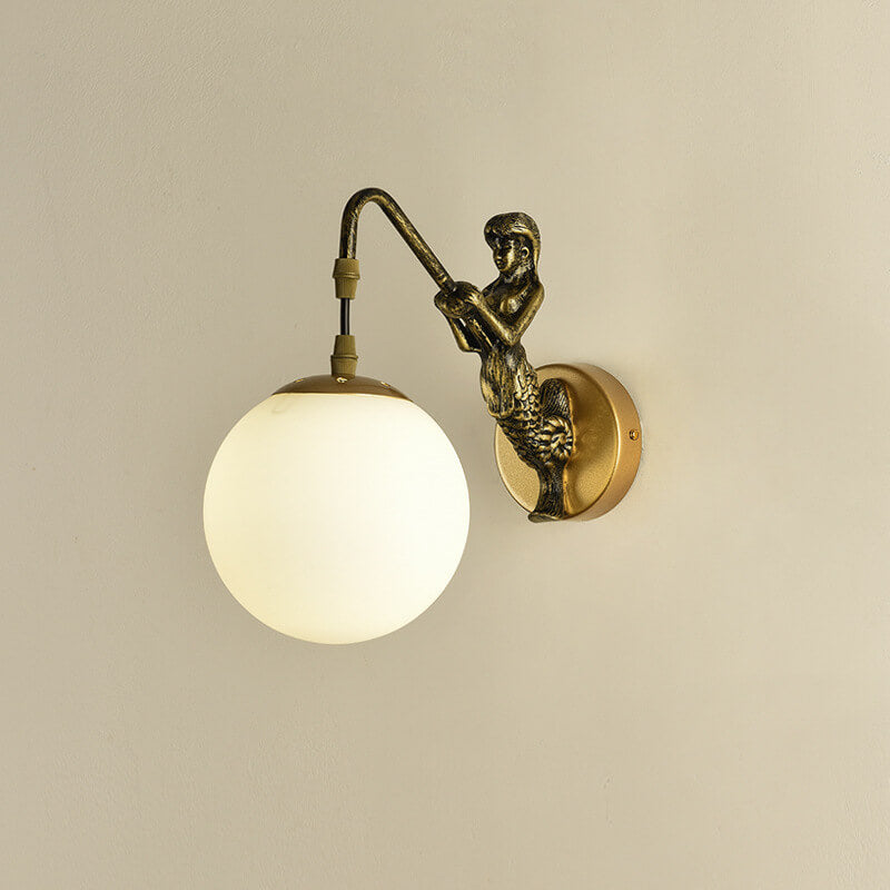 Vintage Style Mermaid Orb 1-Light Wall Sconce Lamp