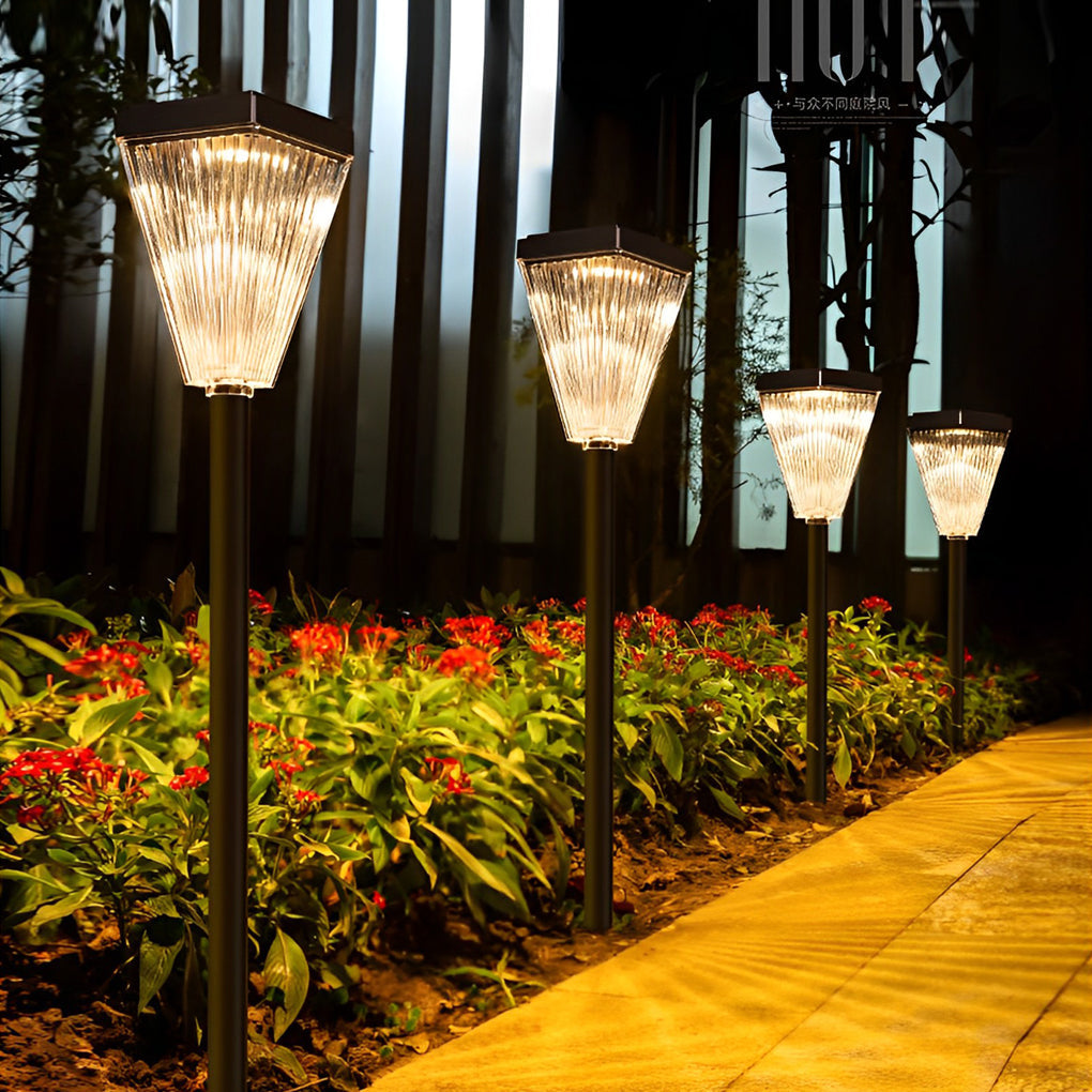 Dimmable LED Solar Post Lights for Garden Pathway Light with Ripple Shade