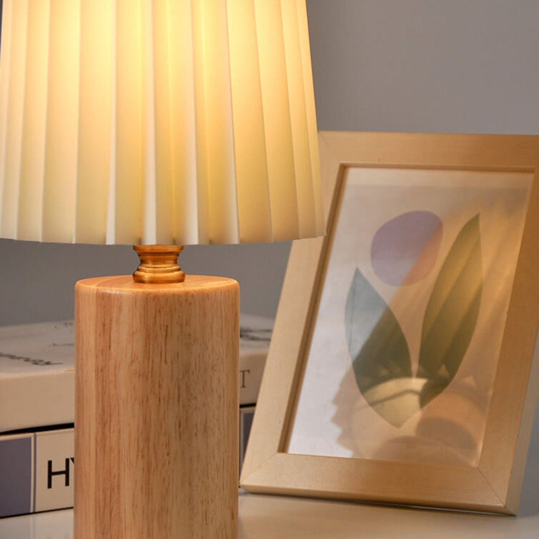 Vintage Korean Pleated Table Lamp Solid Wood Base 1-Light Column Lamp-Orizon Depot