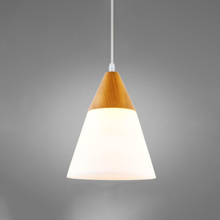 Nordic Wood Grain Glass Cone Shaped 1-Light Pendant Lamp-Orizon Depot