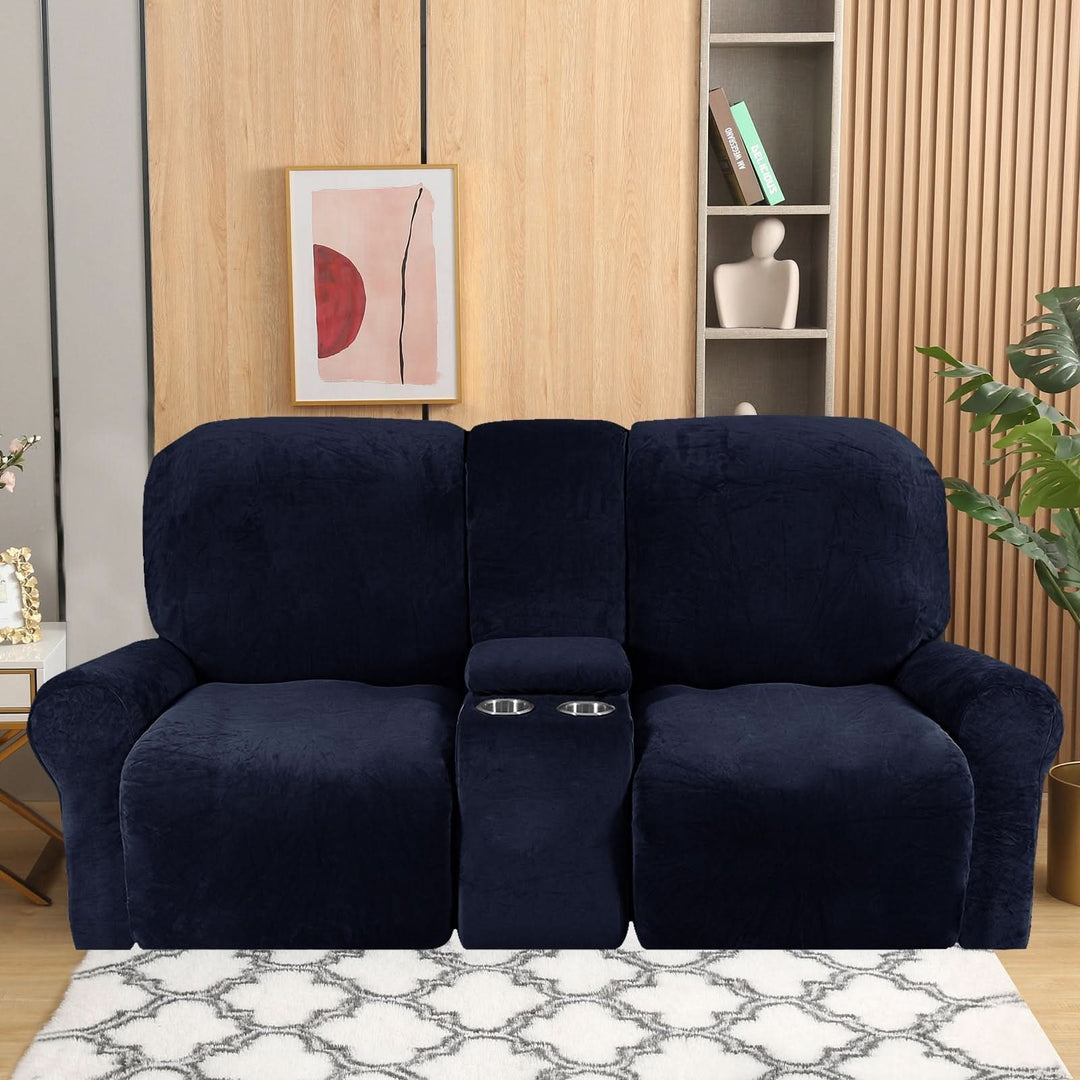 2-Seater Recliner Sofa Cover with Cup Holders – Velvet Plush-Orizon Depot